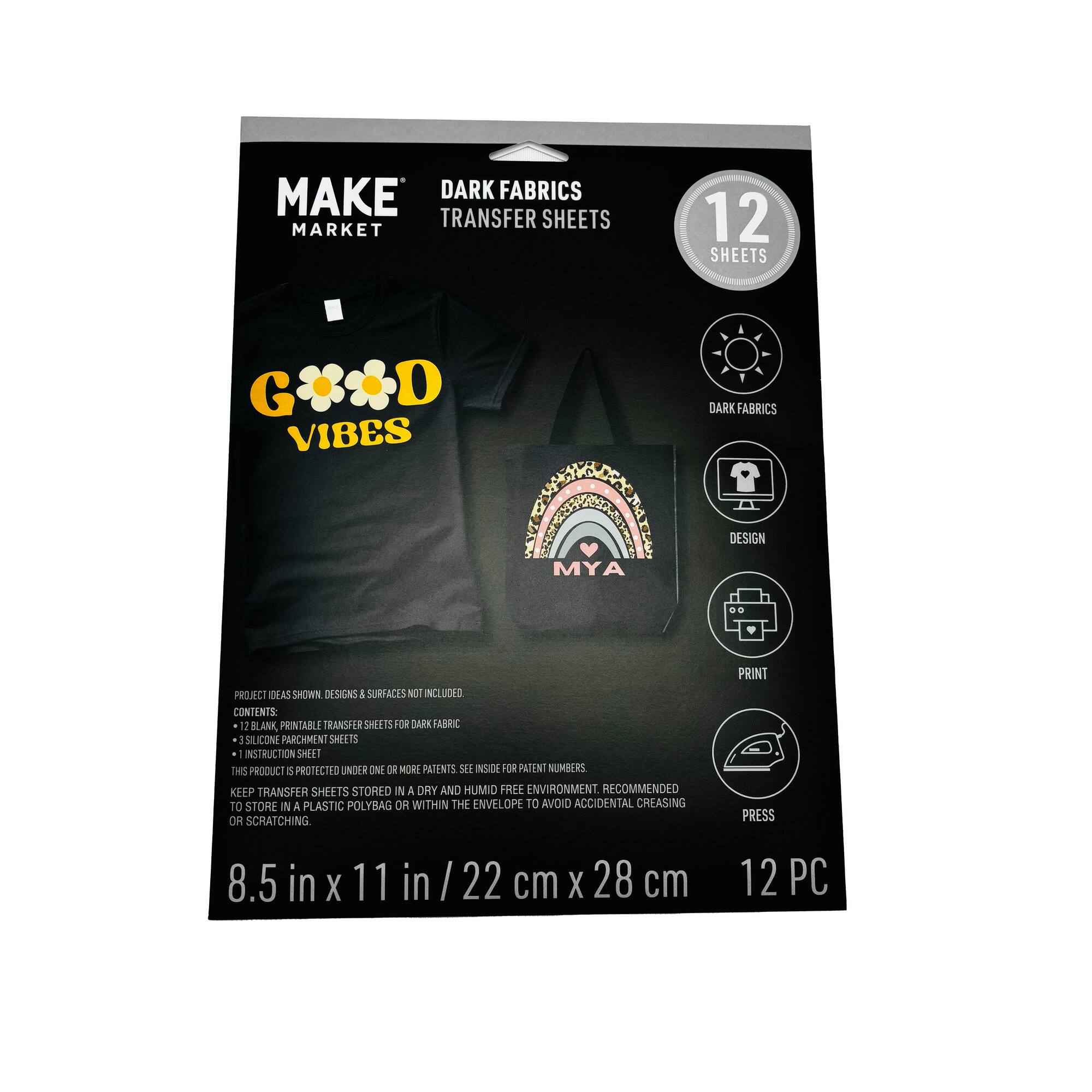 6 Packs: 12 ct. (72 total) 8.5" x 11" Dark Fabric Transfer Sheets by Make Market®